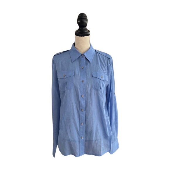 Tory Burch light blue cotton button down shirt size 12 - Picture 1 of 7